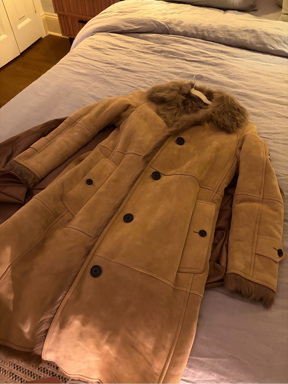 Burberry London Camel Lamb Shearling Long Coat US 2 Made in Italy - Picture 2 of 16